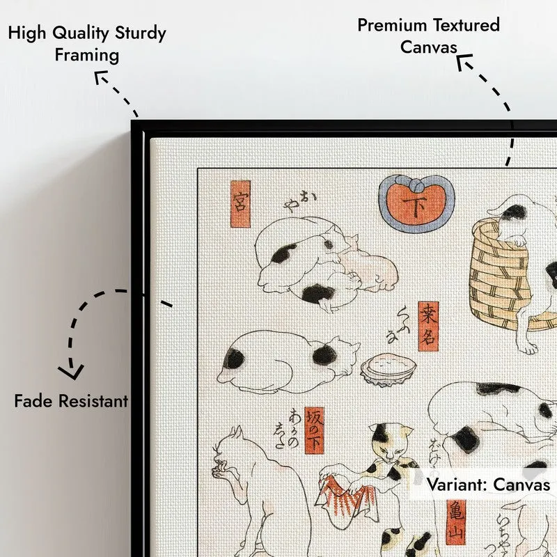 Cats Utagawa Kuniyoshi Archival Canvas Wall Painting - Black Frame media 7