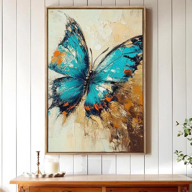 Papillon Bleu Canvas Modern Wall Art With Frame media 1