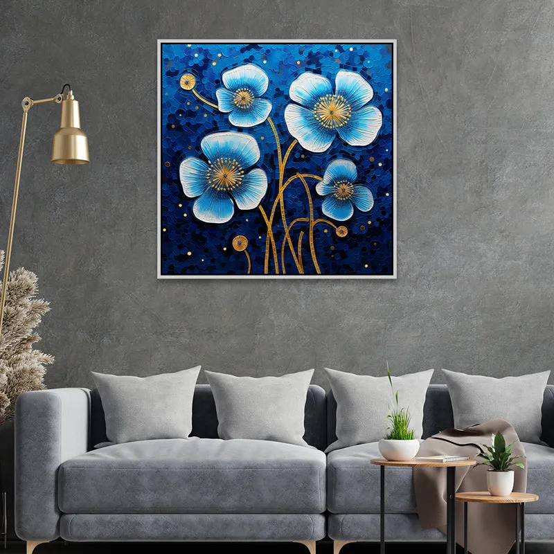 Bleu Poppies Canvas Wall Art With Frame media 1