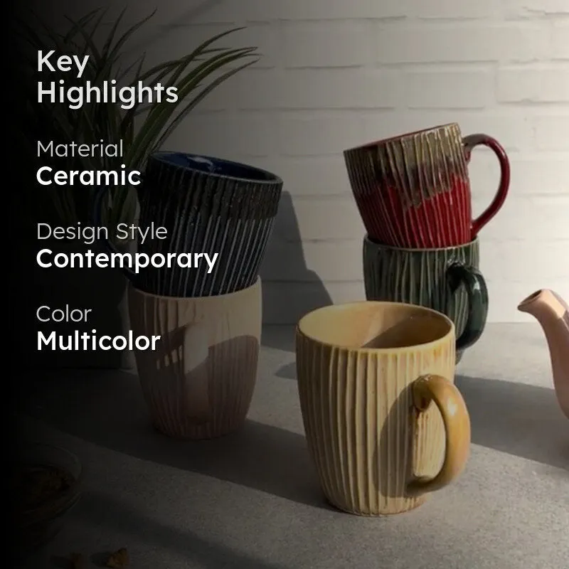 Marcusa Ceramic Coffee Mug (300 mL Each) - Set of Five media 2