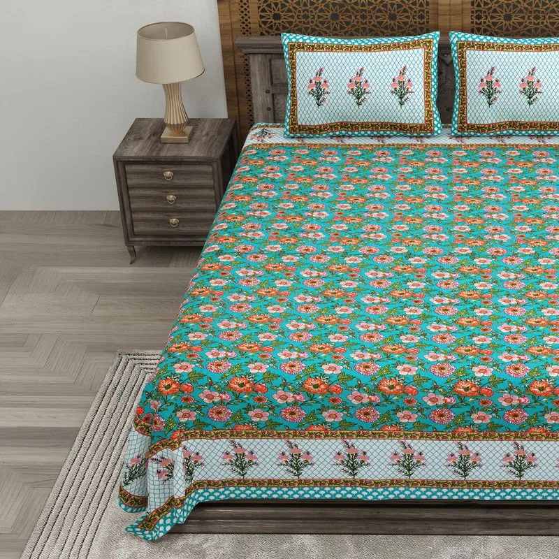 Bloomus Cotton Bedsheet (Green,Blue) - 240 TC media 3