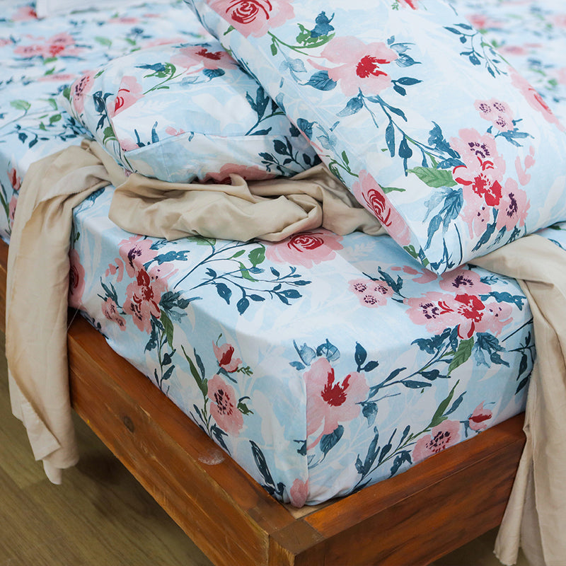 Soft Camellias Printed Cotton Duvet Cover - Pink media 6