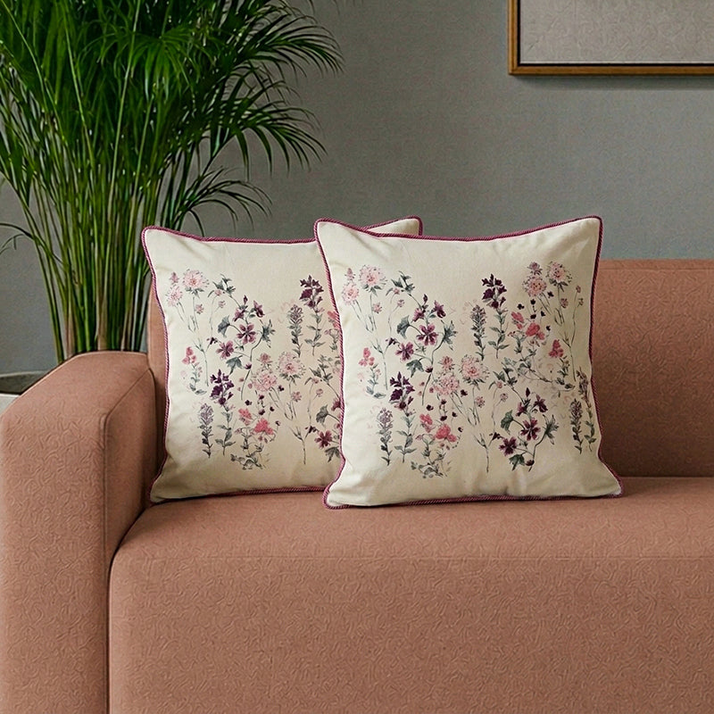 Tuscan Fields Printed Cotton Cushion Cover - Set Of Two - 18 x 18 Inches