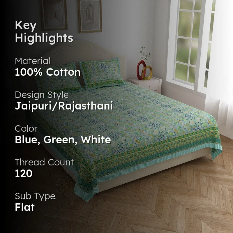 Royal Pattern Cotton Bedsheet (Blue,Green,White) - 120 TC media 2