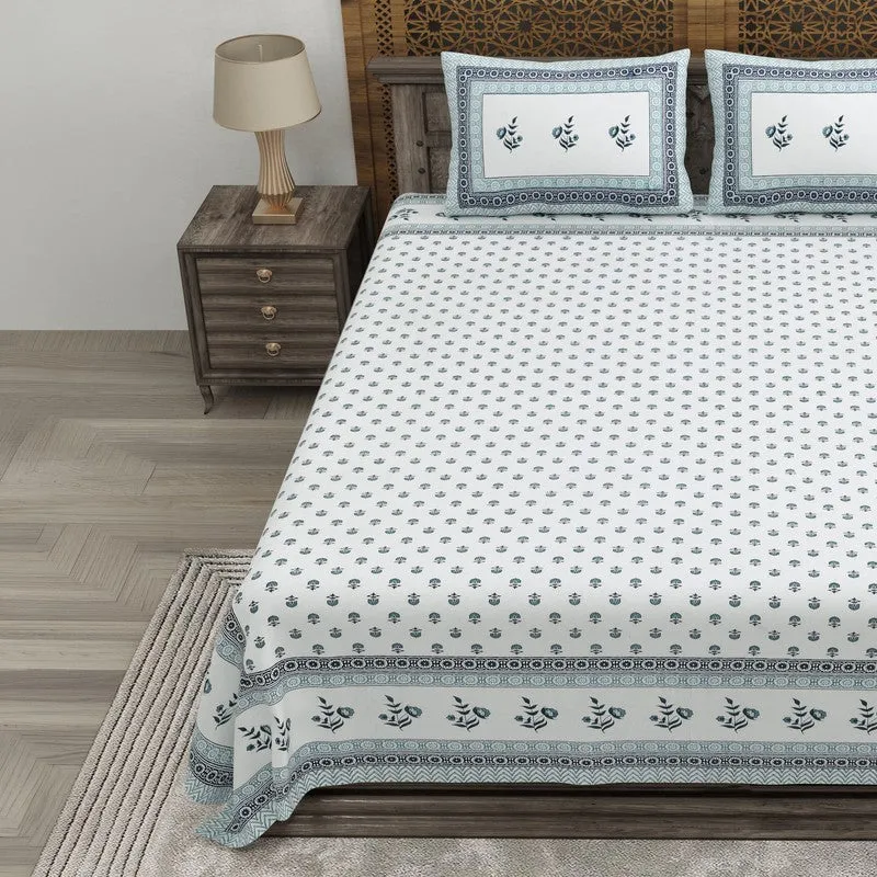 Gardenva Cotton Bedsheet (Blue,White) - 240 TC media 3