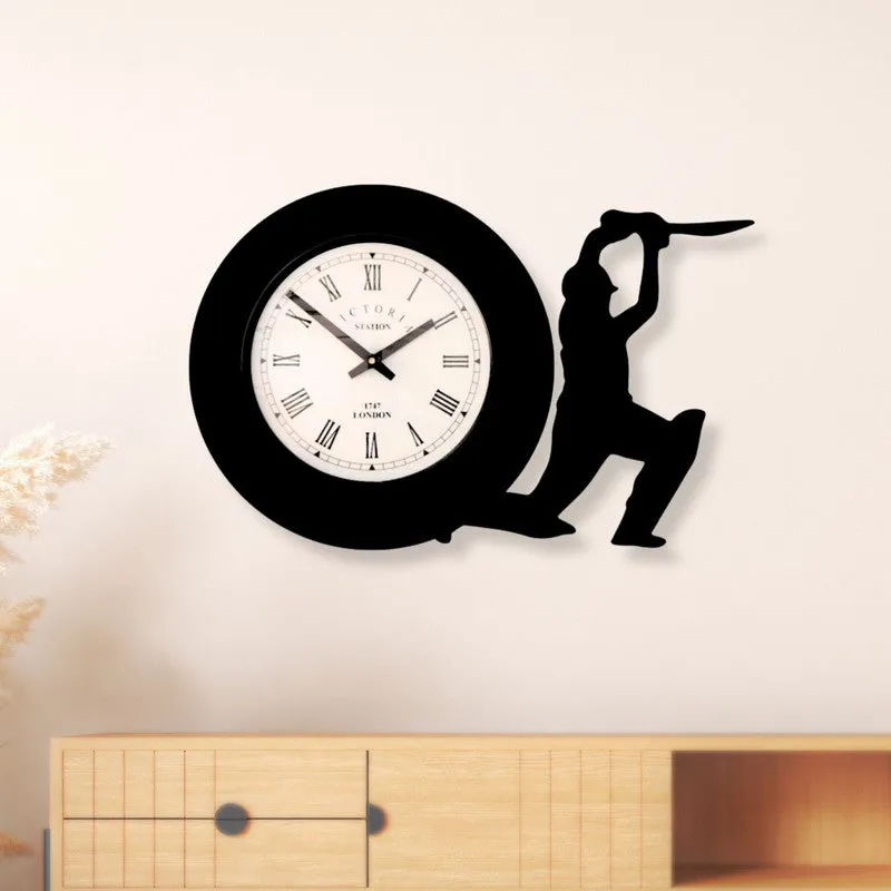 Cricketer Steel Analog Wall Clock - Black media 1