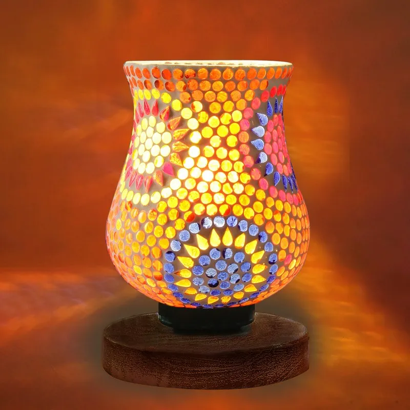 Amberis Mosaic Glass Table Lamp With Wooden Base - Multicolor media 6