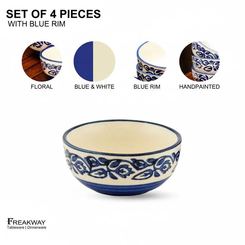 BiteNest Ceramic Snack Bowls (White,Blue, 150 mL Each) - Set Of Four media 3