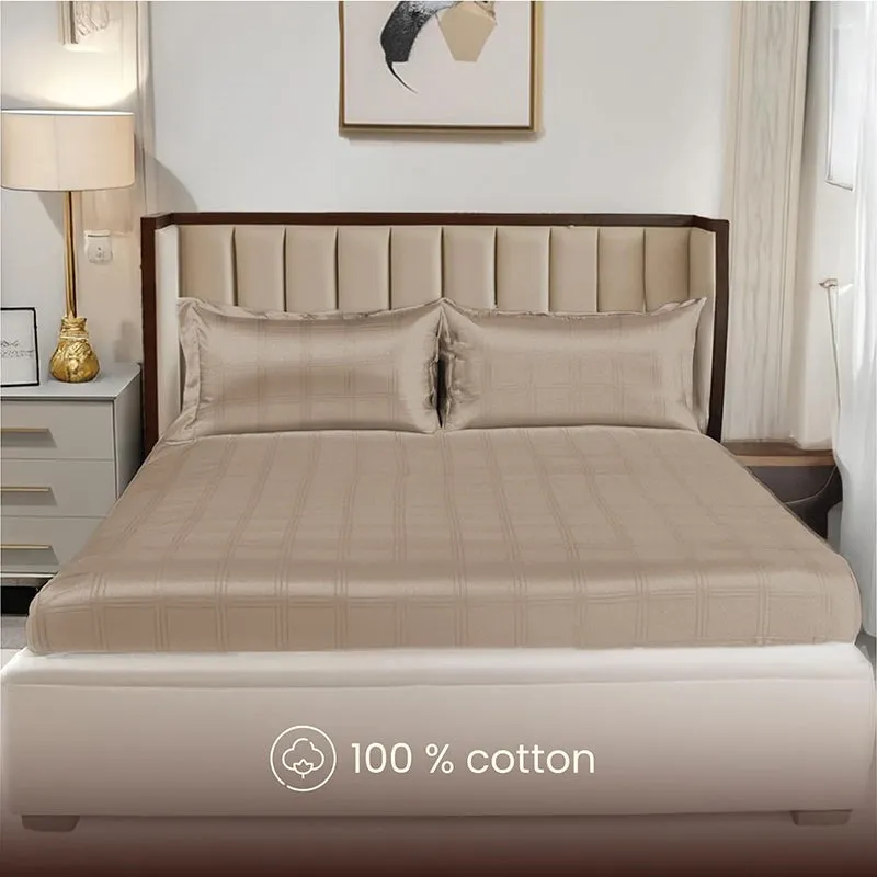 Urban Space Beige Checks Cotton Bedsheet - 300 TC media 3
