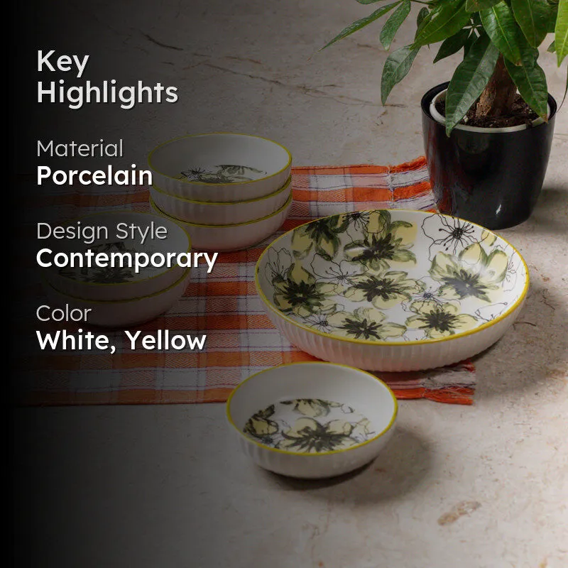 Golden Aura Floral Serving Bowl - Seven Piece Set media 2