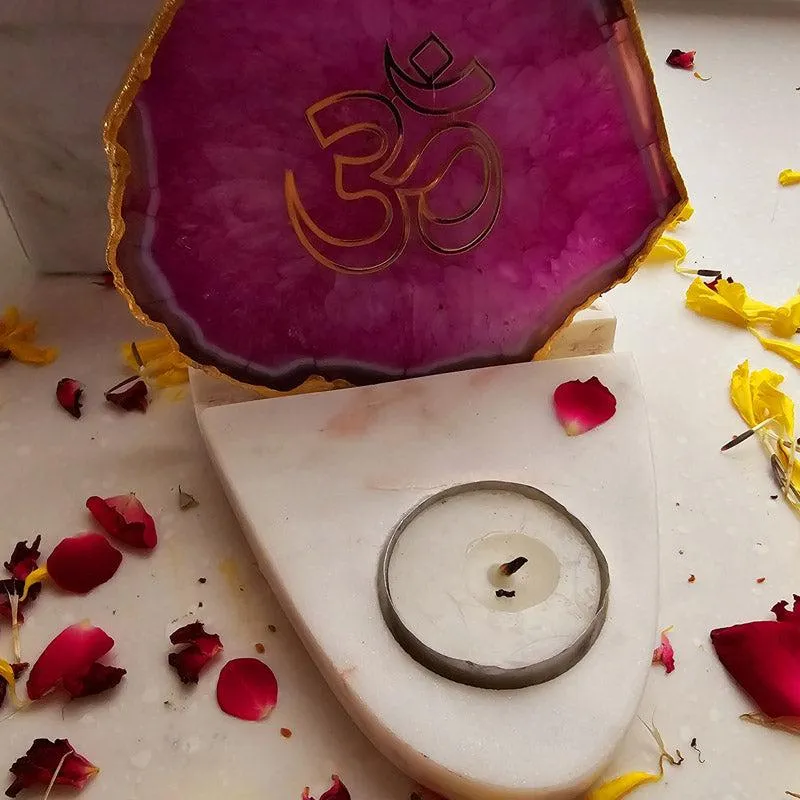 Om Agate & Marble Tealight Candle Holder - Pink media 4