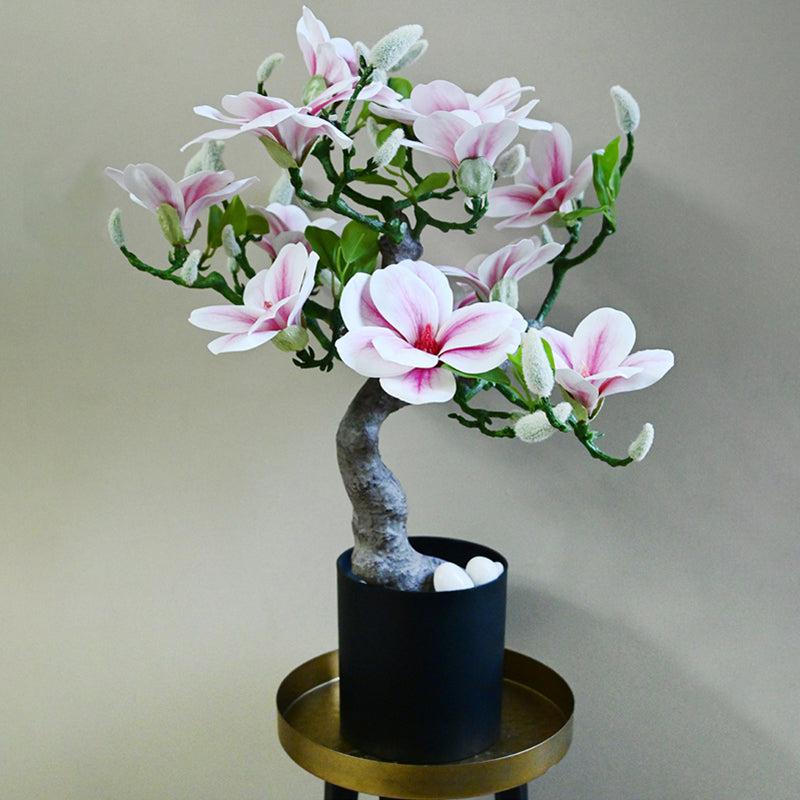 Magnira Artificial Mini Magnolia Tree With Black Plastic Pot (Pink) - 50 cm media 5