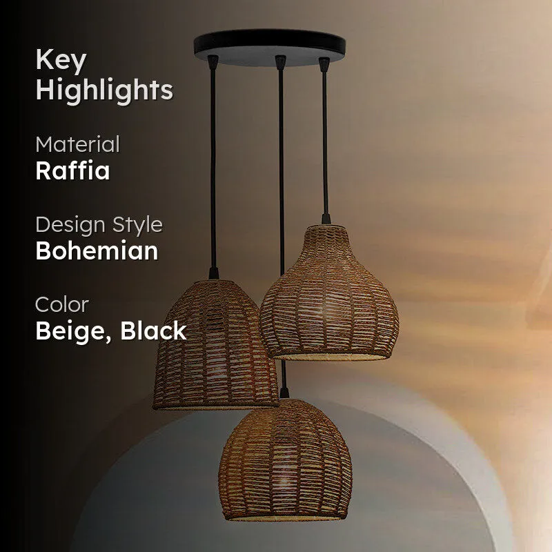 Wickra Rattan Cluster Raffia Ceiling Lamp media 2