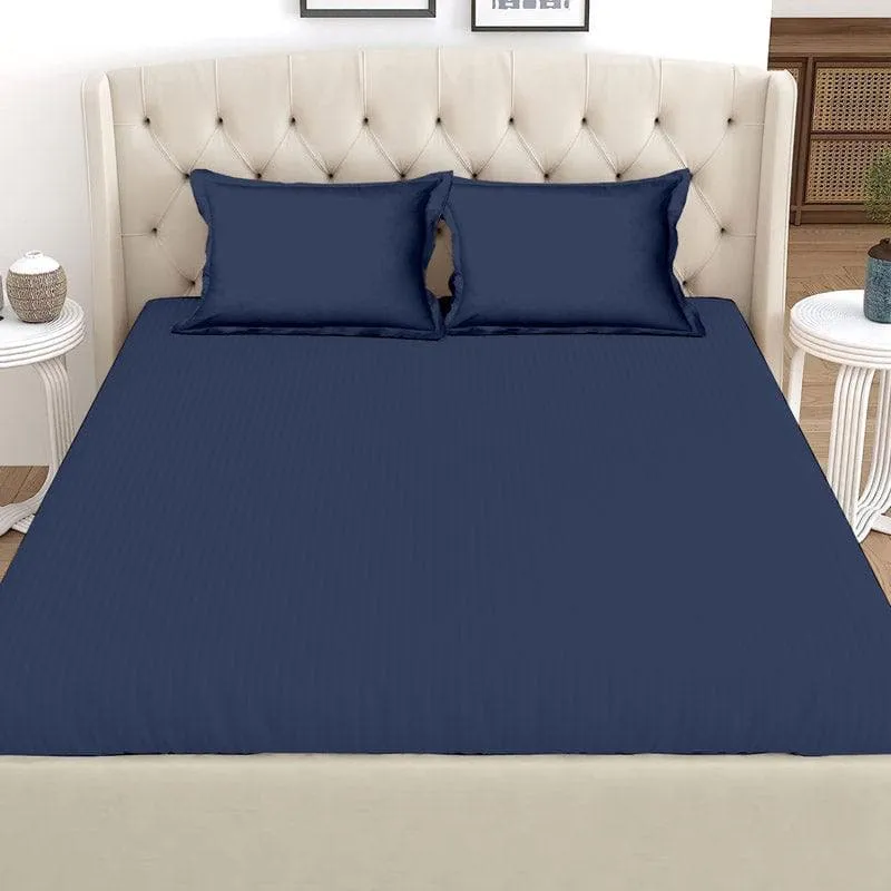 Vizag Solid Cotton Bedsheet (Navy Blue) - 400 TC media 4
