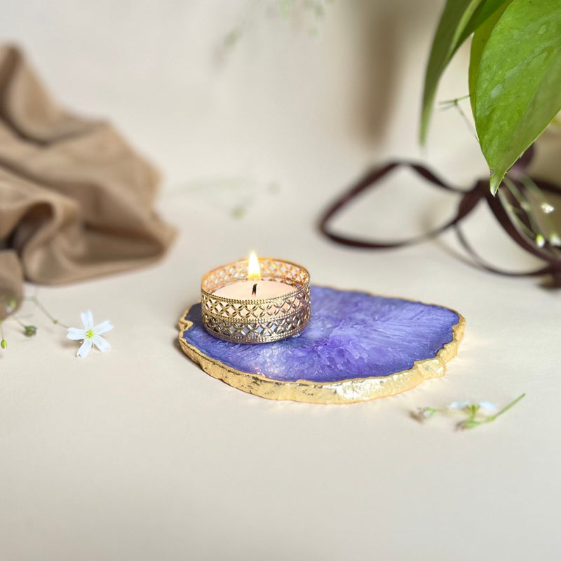 Niema Handcrafted Agate Tealight Candle Holder - Purple