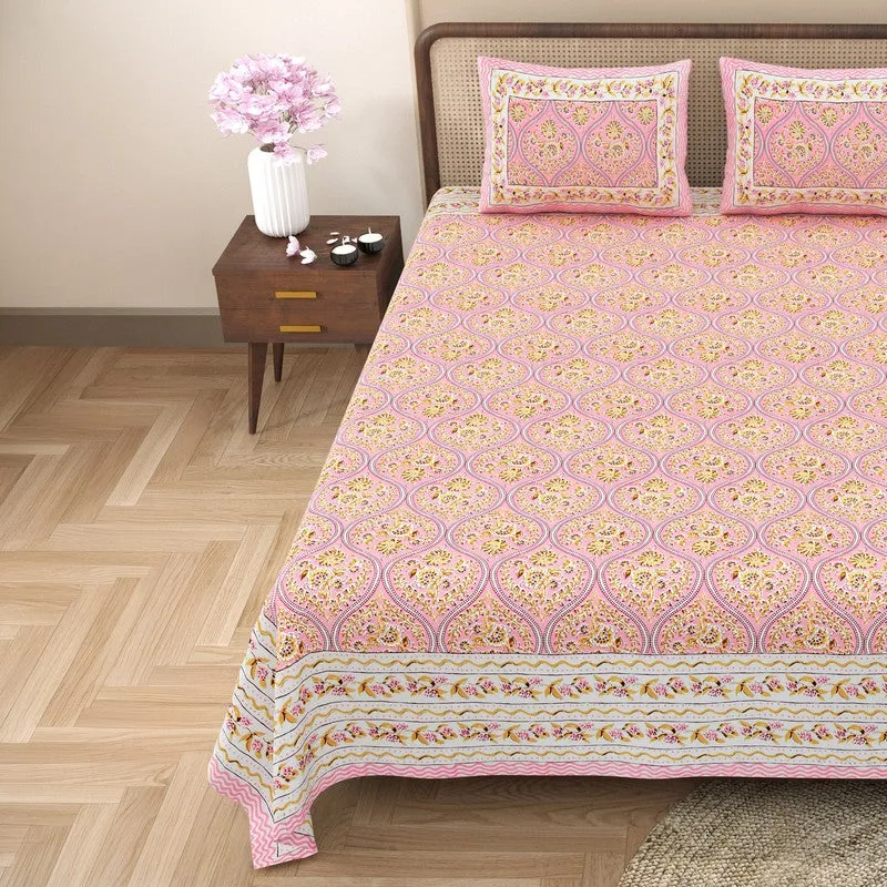 Rangly Cotton Bedsheet (Pink,Orange) - 240 TC media 4