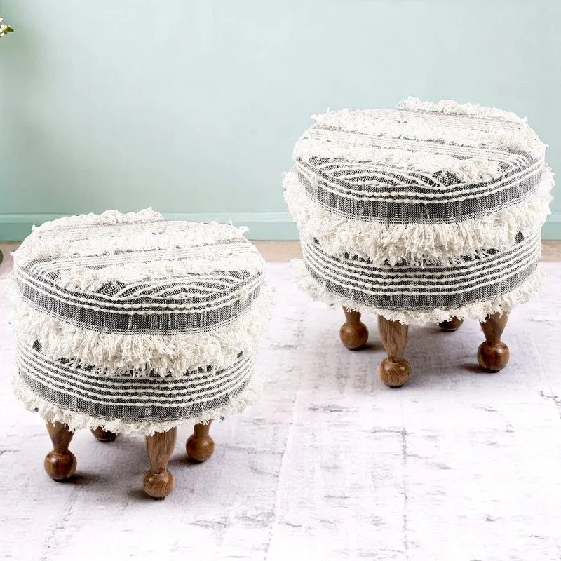Everix Acacia Wooden Ottomans (Grey) - Set Of Two media 1