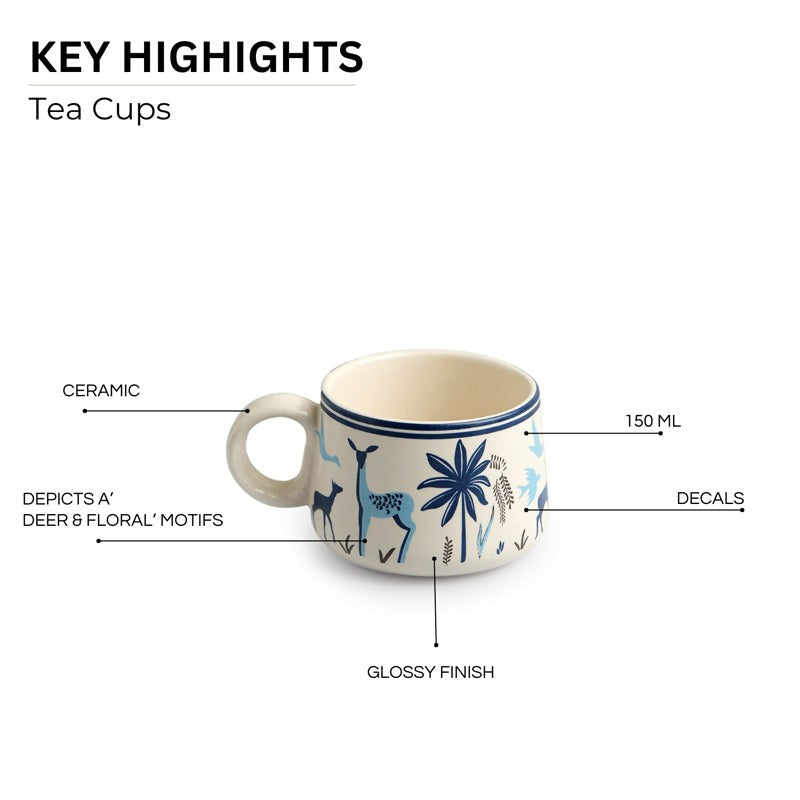 Cerva Ceramic Tea Cup (150 mL Each) -  Set of Six media 5