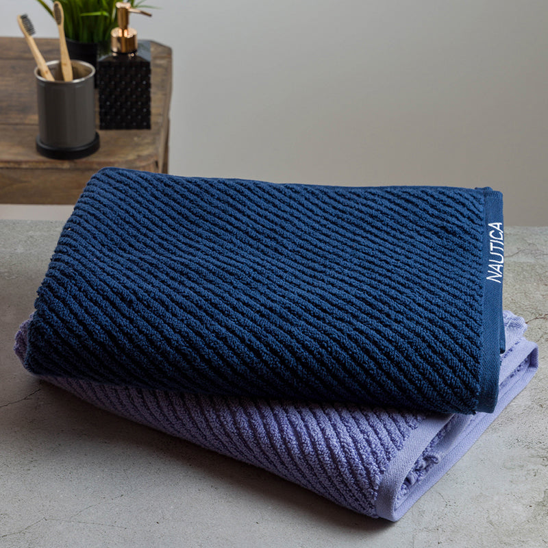 Nautica Riviera Soft Cotton Bath Towel (Navy Blue & Light Blue) - Set Of Two media 4