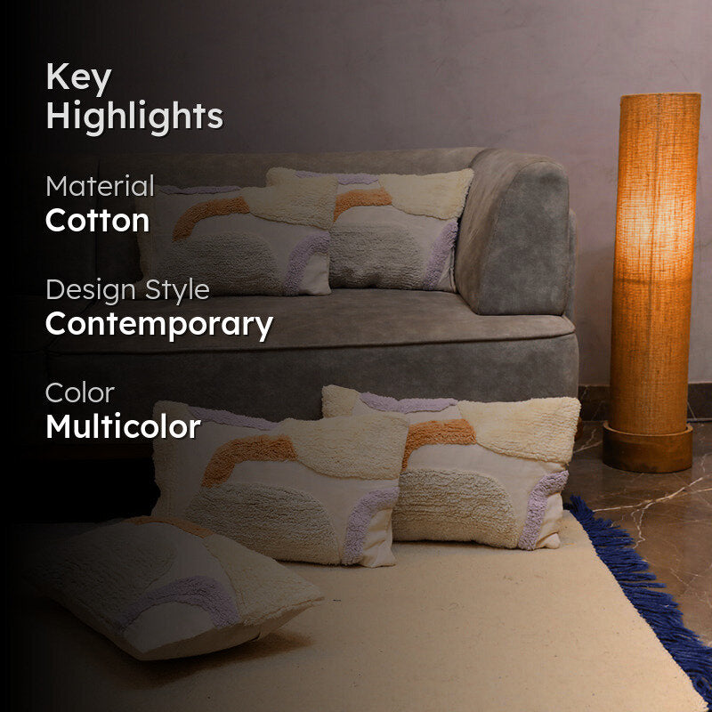 Tufty Dreamscape Tufted Cushion Cover (Beige & Orange) - Set Of Five media 2