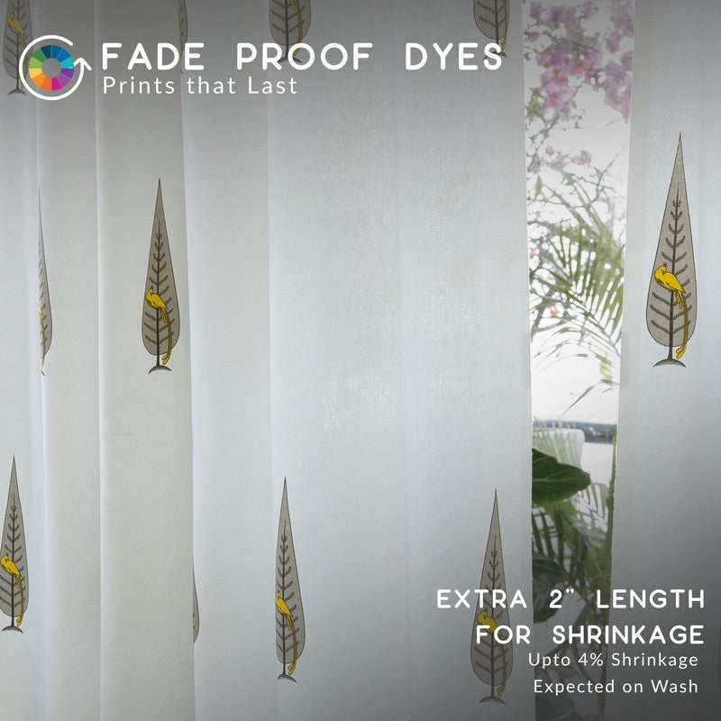Tranquebar Home Leafy Escape Cotton Curtains(Yellow) - Set Of Two media 5