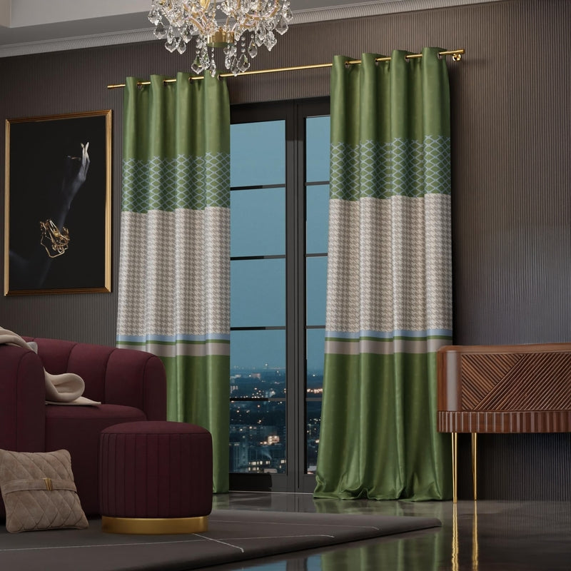 Majestic Meadow Satin Curtain with Lining - Set of Two