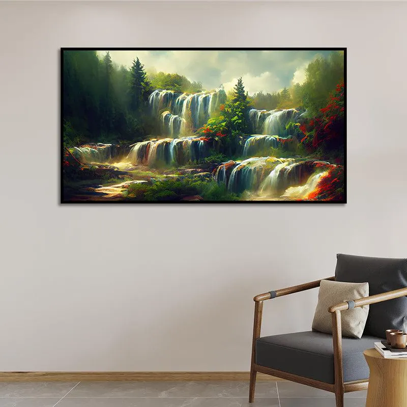Enchanted Glades Landscape Canvas Wall Painting With Frame - Black media 1