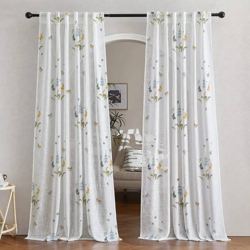 Tranquebar Home Petal Whisper Polyester Curtains(Blue) - Set Of Two media 3