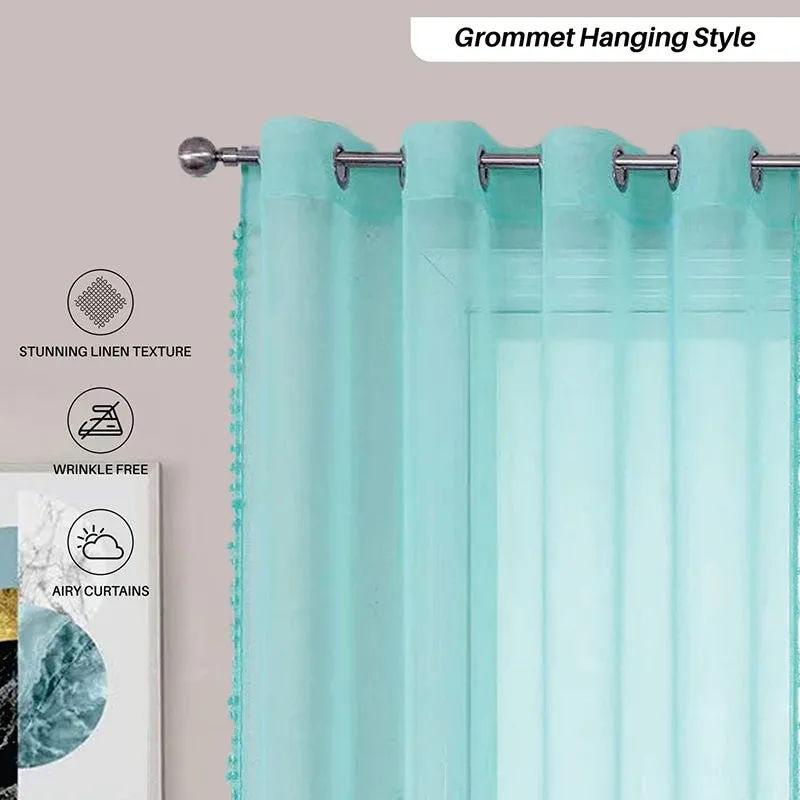 Urban Space Curtain With Pom Pom (Aqua Blue) - Set Of Two media 4