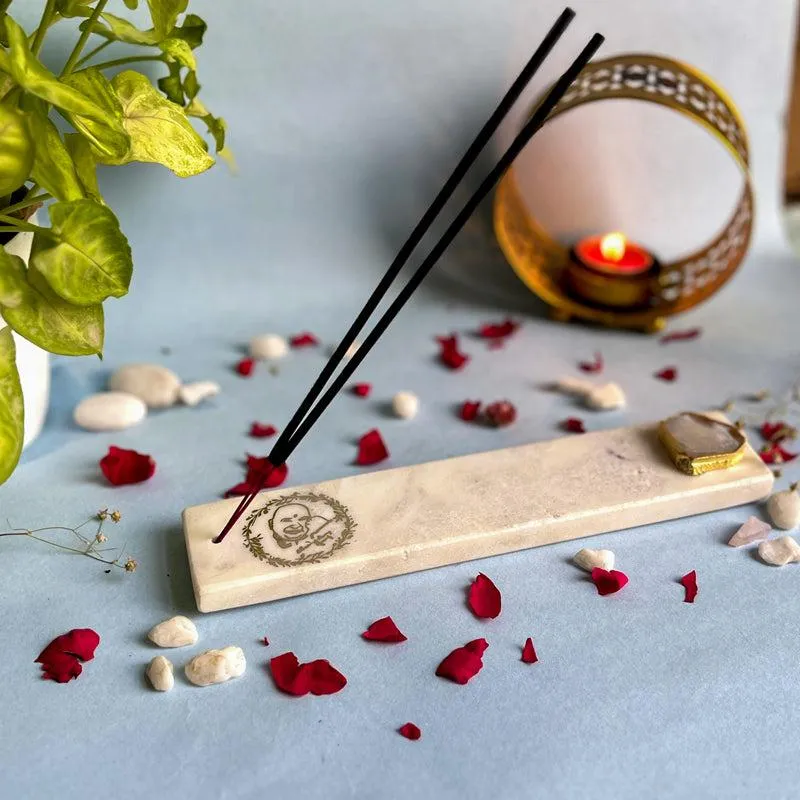 Guruji Marble Incense Holder With Agate Plating - White media 3