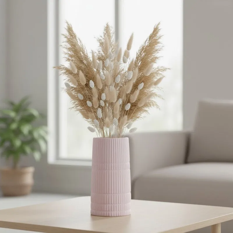 Blush Ribbed Ceramic Vase media 1