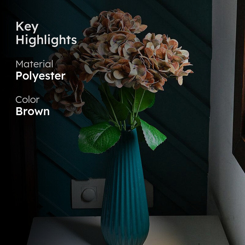 Faux Everlasting Hydrangea Flower Stick - Brown media 2