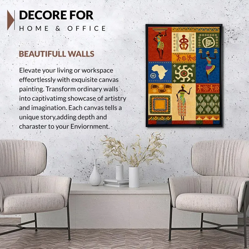 African Warli Canvas Wall Painting With Frame media 6