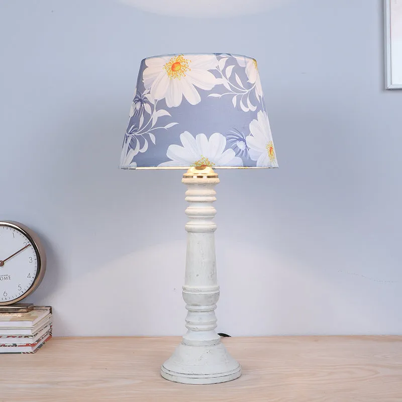 Daisy Blooms Coil Printed Mango Wood Table Lamp - White,Blue media 2