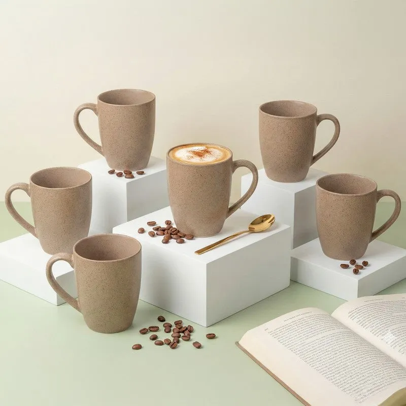 Sip & Style Ceramic Coffee Mug (Bamboo Brown/300 mL Each) - Set Of Six media 1