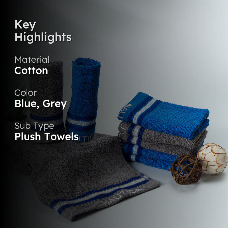 Nautica Dove Down Cotton Face Towel (Grey & Blue) - Set Of Eight media 2