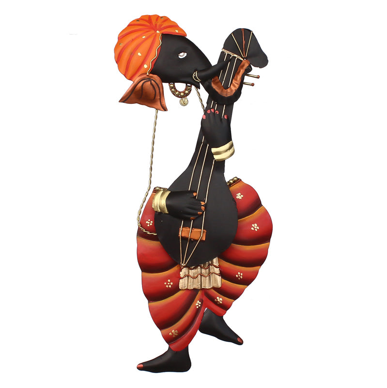 Veena Ganesha Religious Wooden Wall Accent media 3