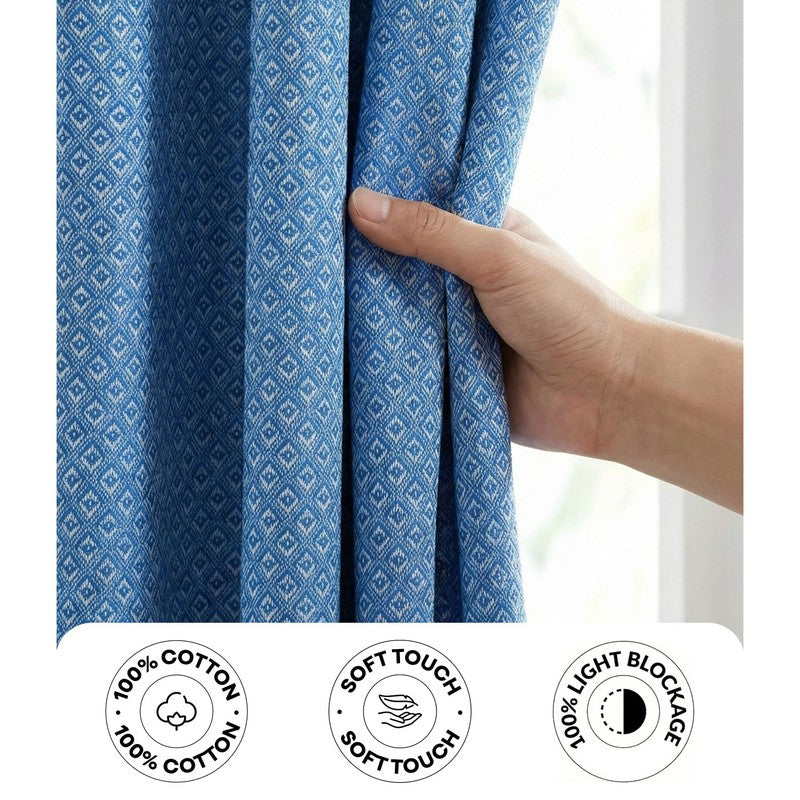 Form Ease Cotton Blackout Curtains (Blue) - Set Of Two media 6