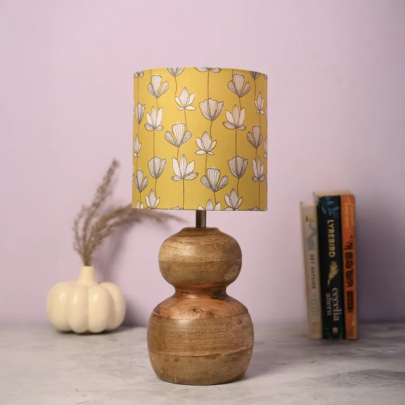 Simona Flora Fabric Table Lamp with Wooden Base - Yellow media 2