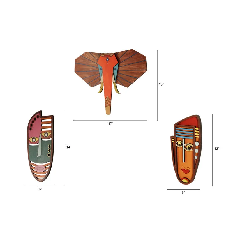 Jungle Gajraja Mask Wooden Wall Accent - Set of Three media 6