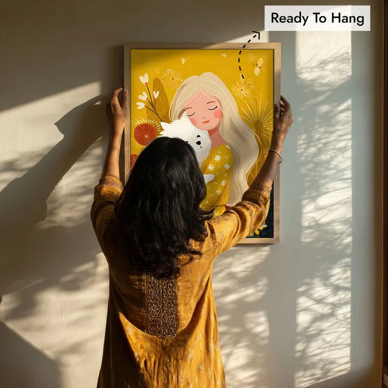 Golden Snuggle Canvas Wall Painting - Brown Frame media 8