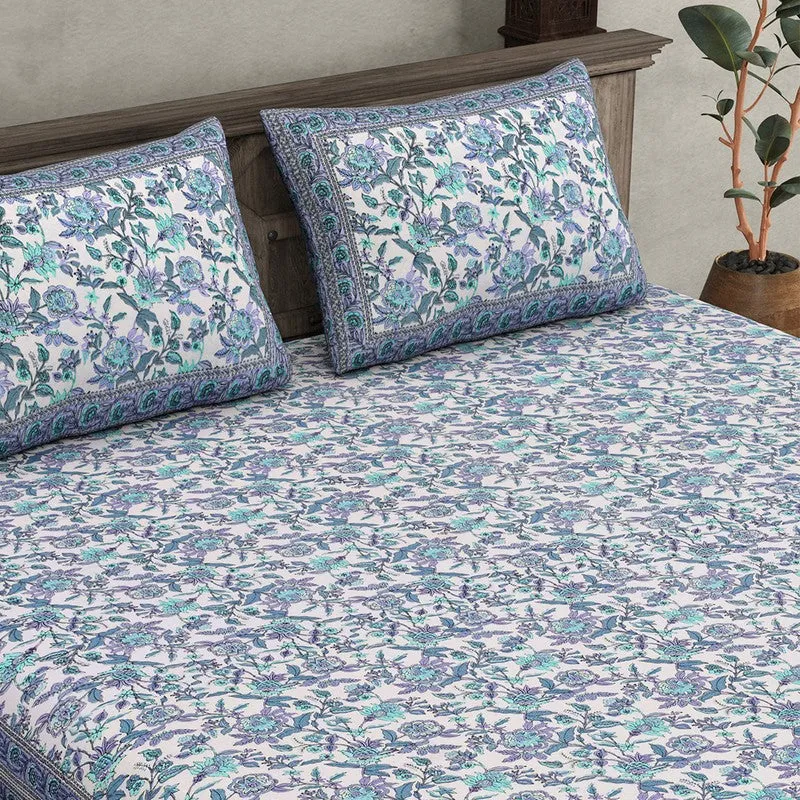 Miksha Floral Cotton Bedsheet (Blue) - 210 TC media 5