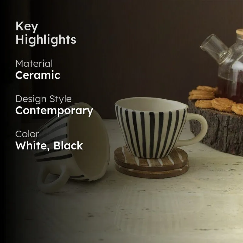 Black Striped Ceramic Coffee Mug (300 mL) - Two Piece Set media 2