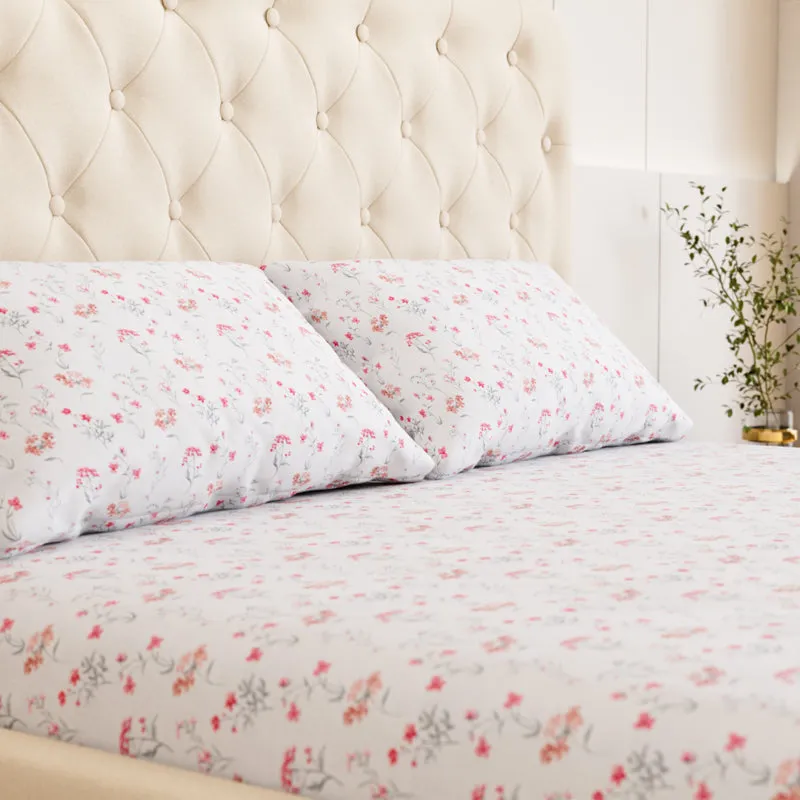 Orchard Floral Cotton Bedsheet (Red) - 180 TC media 3