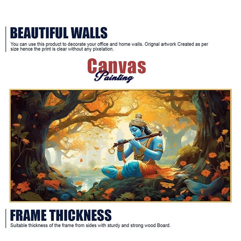 Krishna In Forest Canvas Wall Painting media 8
