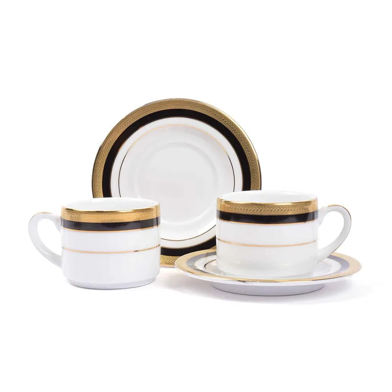 Vienna 24k Gold Brushed Porcelain Tea Cup & Saucer (Blue/280 mL Each) - Set of Six media 8