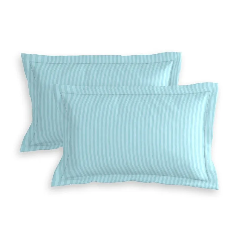 StripeScape Glace Cotton Fitted Bedsheet (Sky Blue) - 130 GSM - 10