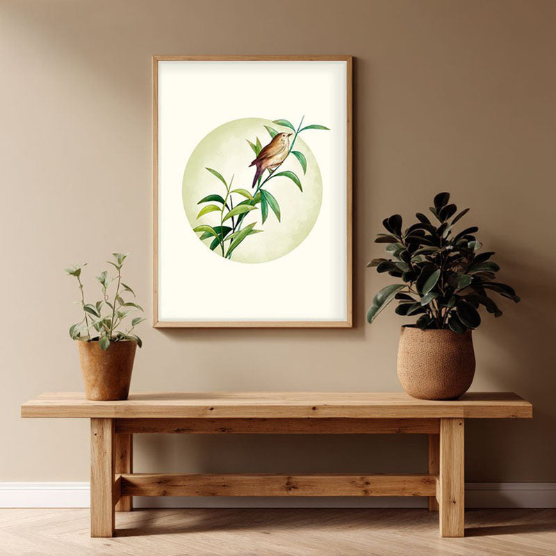 Birdsong Bliss Botanical Archival Paper Wall Art - Natural Brown Frame