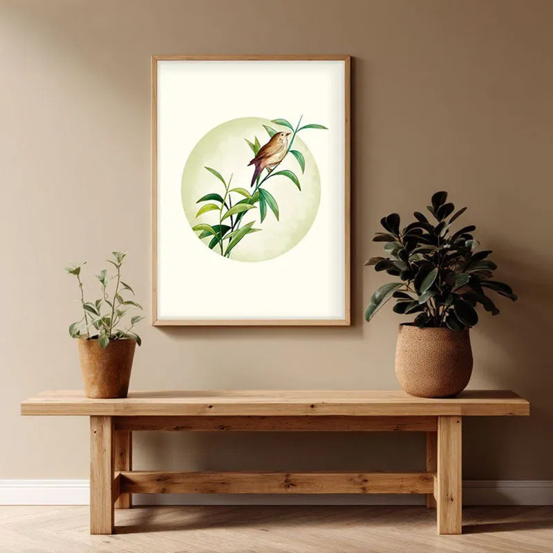 Birdsong Bliss Botanical Archival Paper Wall Art - Natural Brown Frame media 1