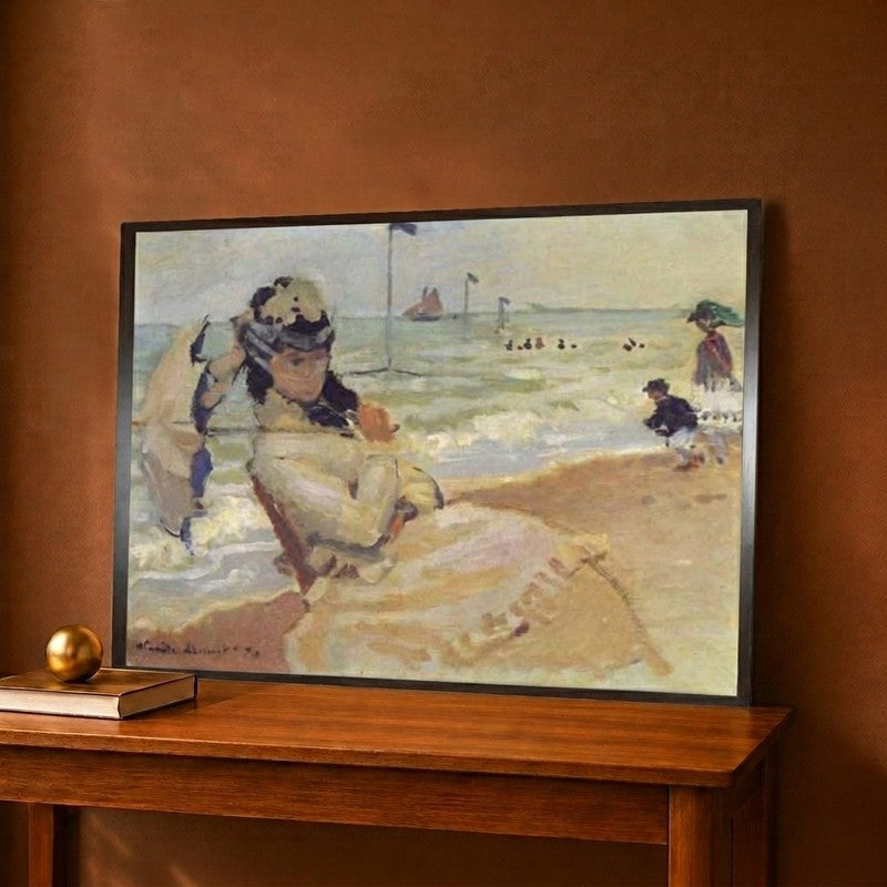 Camille Monet On The Beach Canvas Wall Painting - 12 x 9 Inches